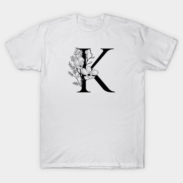 Letter K Monogram - Floral Initial T-Shirt by ZenNature